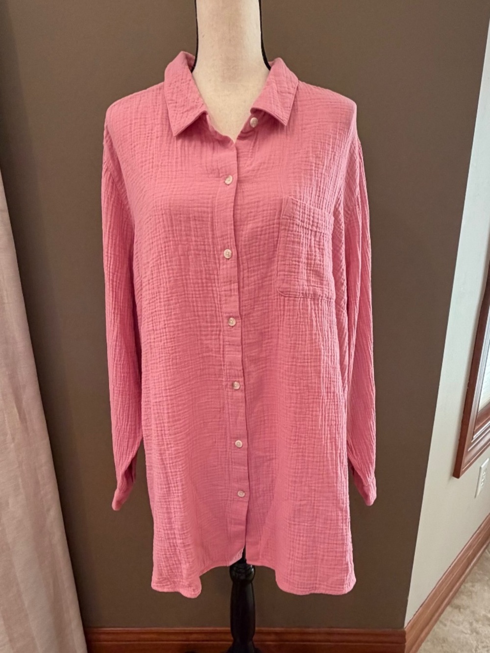 NWT J. Jill Gauzy 100% Cotton Pink Blouse Long Sleeve Beach Travel, Size 3X